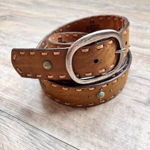 Vintage Genuine Leather Belt Size 40 XL Brown Studded Western Boho Wide Belt